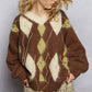 POL V-Neck Argyle Pattern Mohair Sweater with Contrast Exposed Stitch Detail - Xtreme Shopper