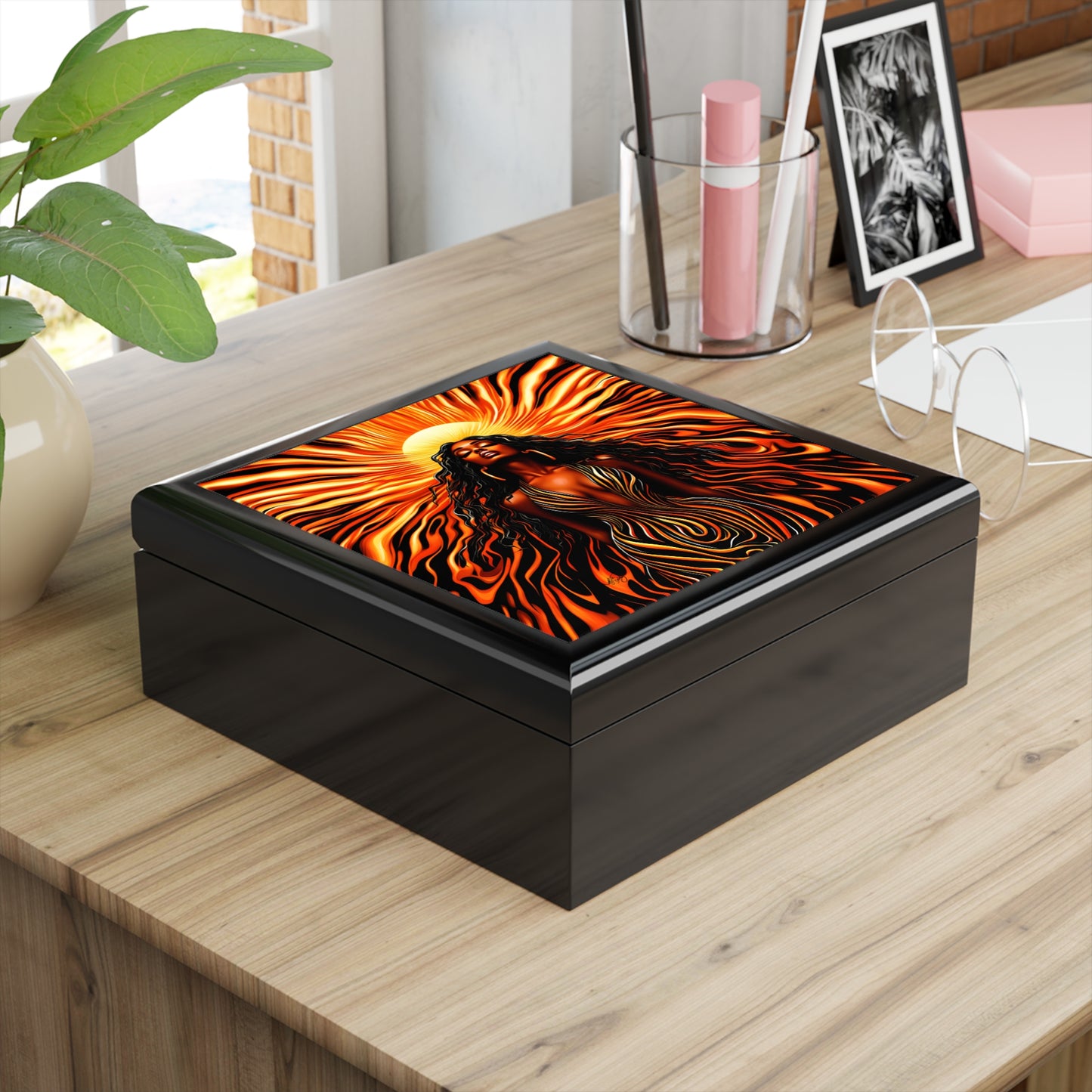Sun Kissed Black Woman Afrocentric Art Themed Jewelry Box