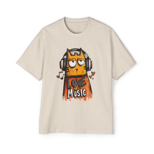 Cats Love Music Streetwear Unisex Heavyweight Cotton Oversized T-Shirt - Xtreme Shopper