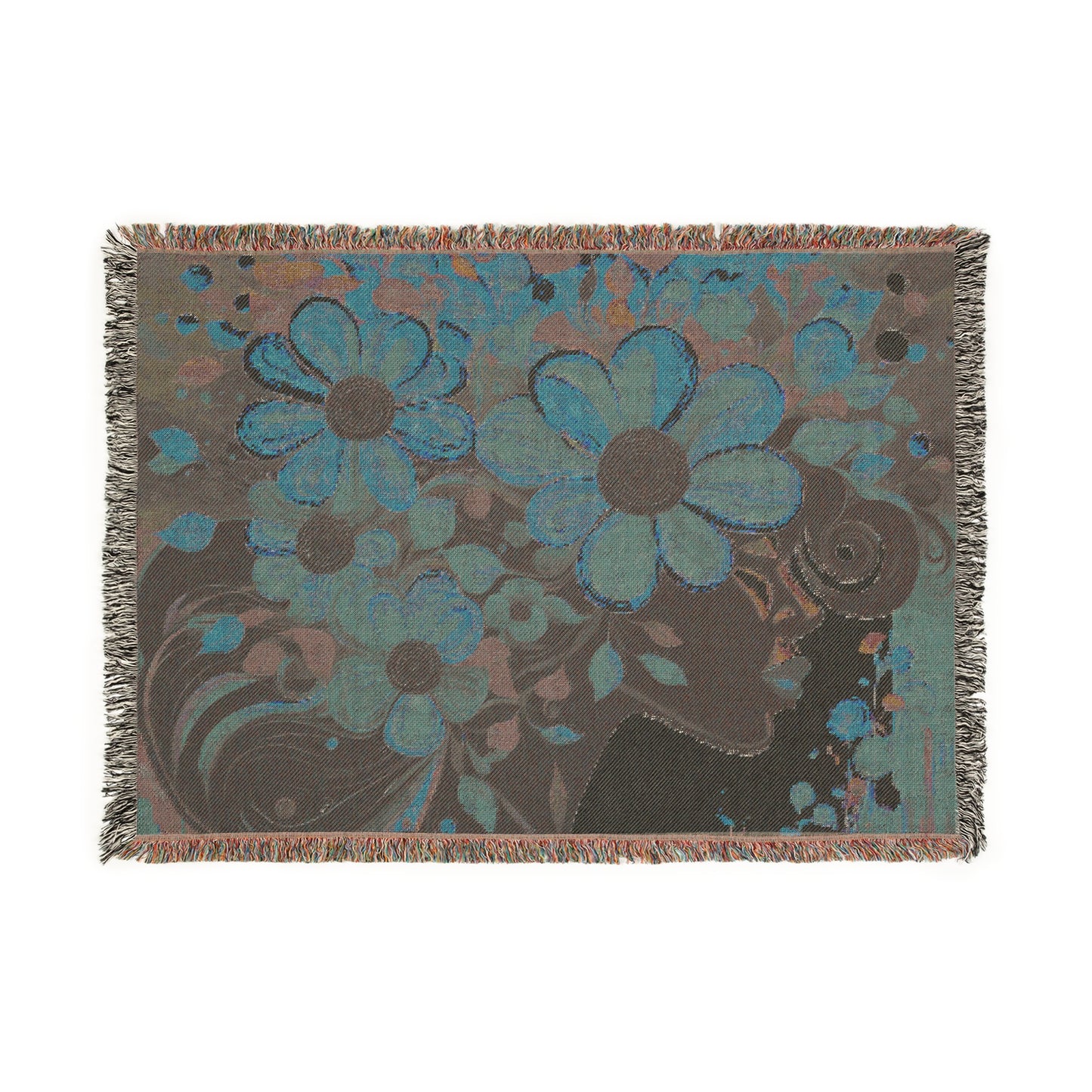 Flowery Thoughts Black Woman Art Woven Throw Blanket
