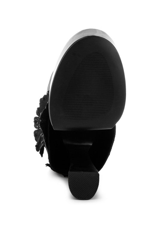 Sundra Floral Applique Platform Heeled Boots - Xtreme Shopper