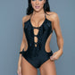 Be Wicked Violet Black Sexy Cutout Ruffled One Piece Swimsuit - Xtreme Shopper