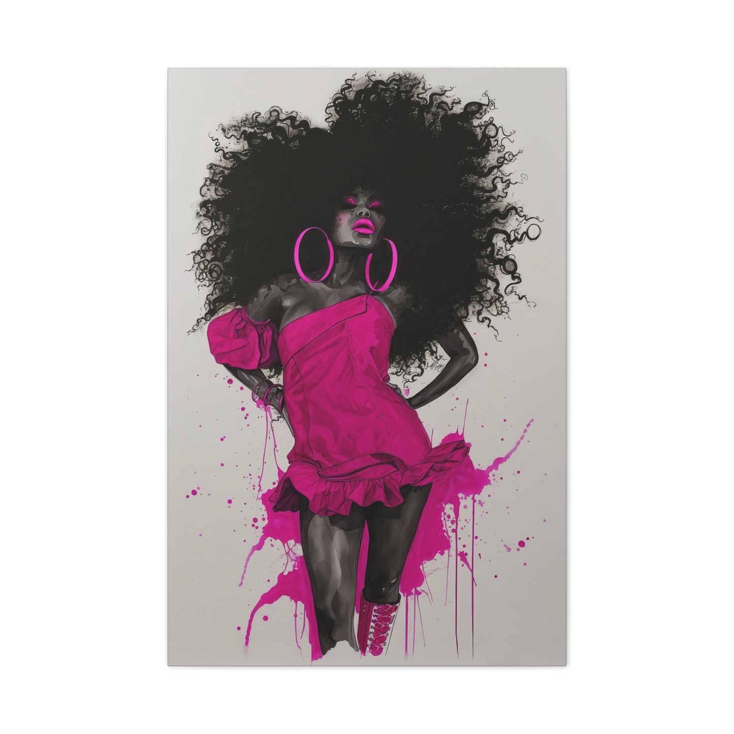 Model Perfect In Pink — Afrocentric Inspirational Black Woman Canvas Wall Art