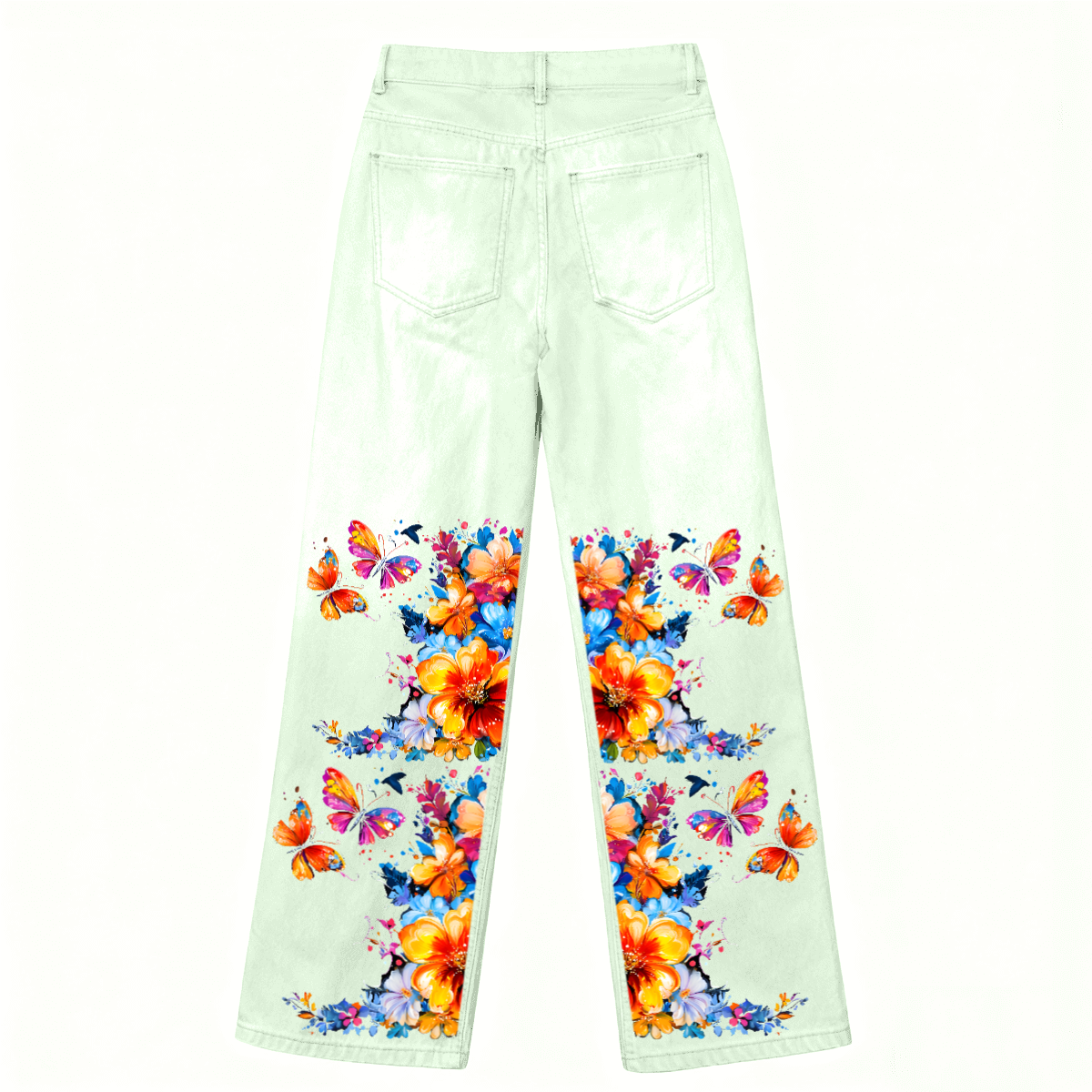 Butterflies in Spring Streetwear Unisex Loose Fit Straight Leg Washed Denim Jeans - Xtreme Shopper