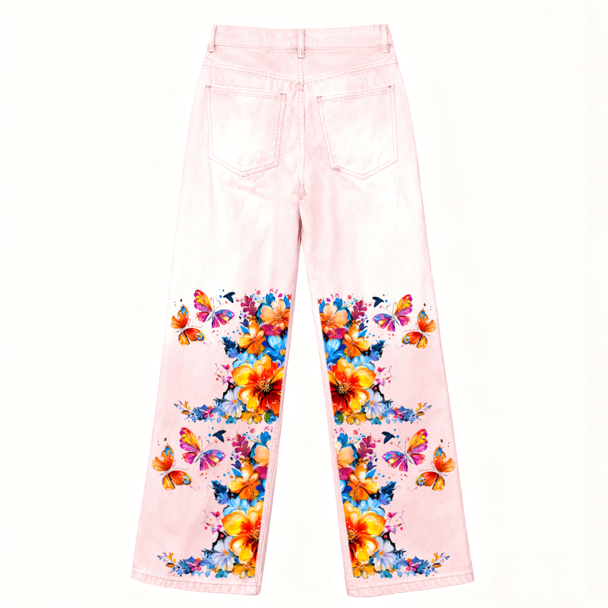 Butterflies in Spring Streetwear Unisex Loose Fit Straight Leg Washed Denim Jeans - Xtreme Shopper