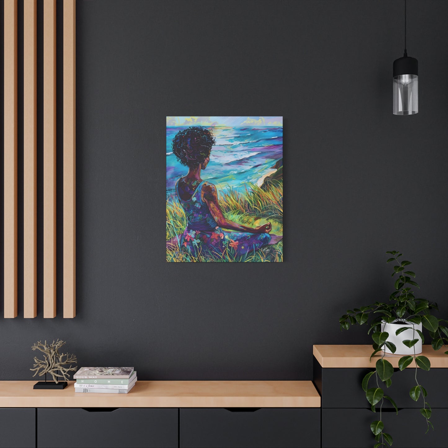 There's Peace By The Sea Afrocentric Black Woman Art Canvas Wall Print