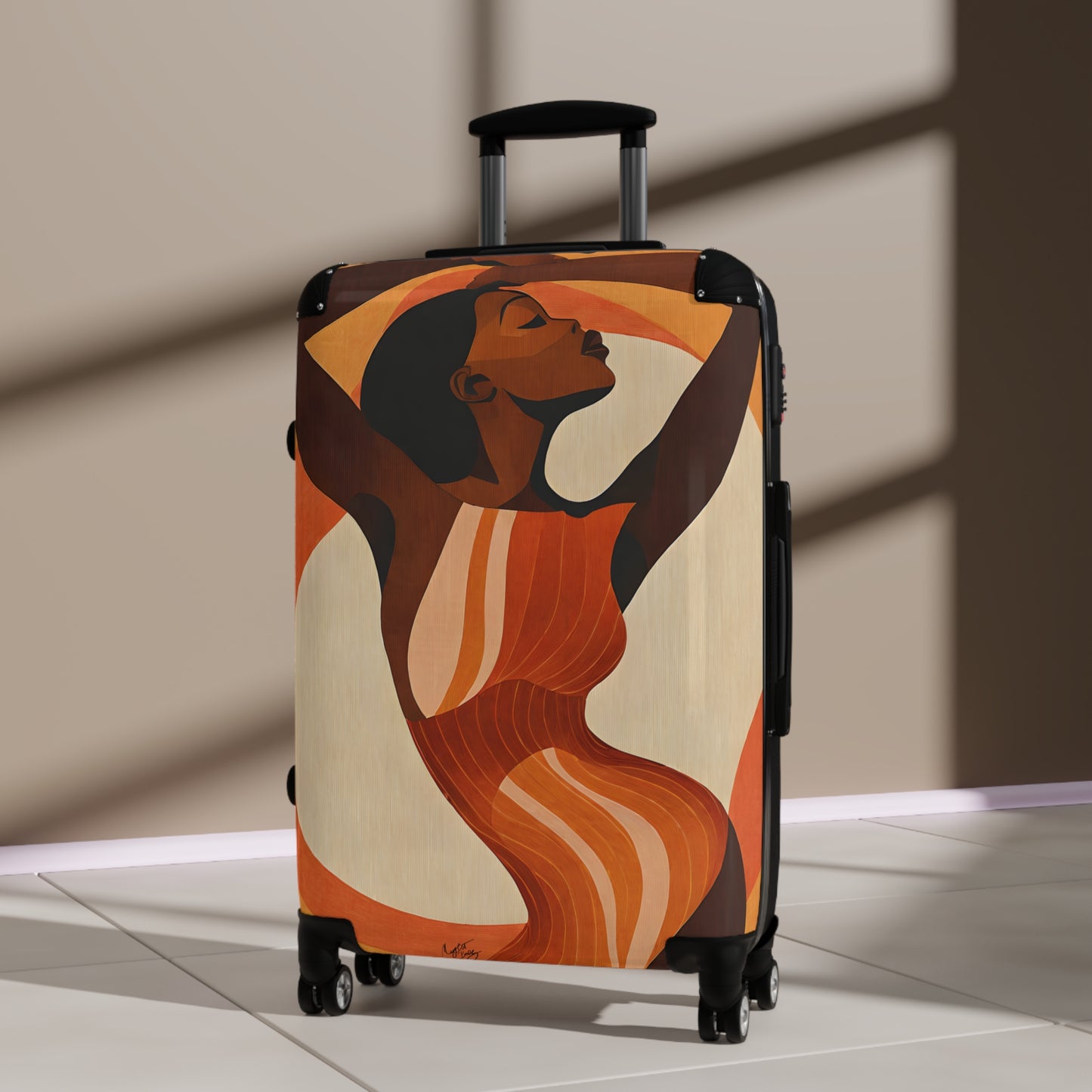 Retro Feelings Black Woman Art Hardshell Hardside Lockable Spinner Suitcase Luggage