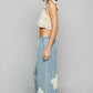 POL Boho Floral Patch Washed Textured Twill Pants with Crochet See Thru Patch - Xtreme Shopper