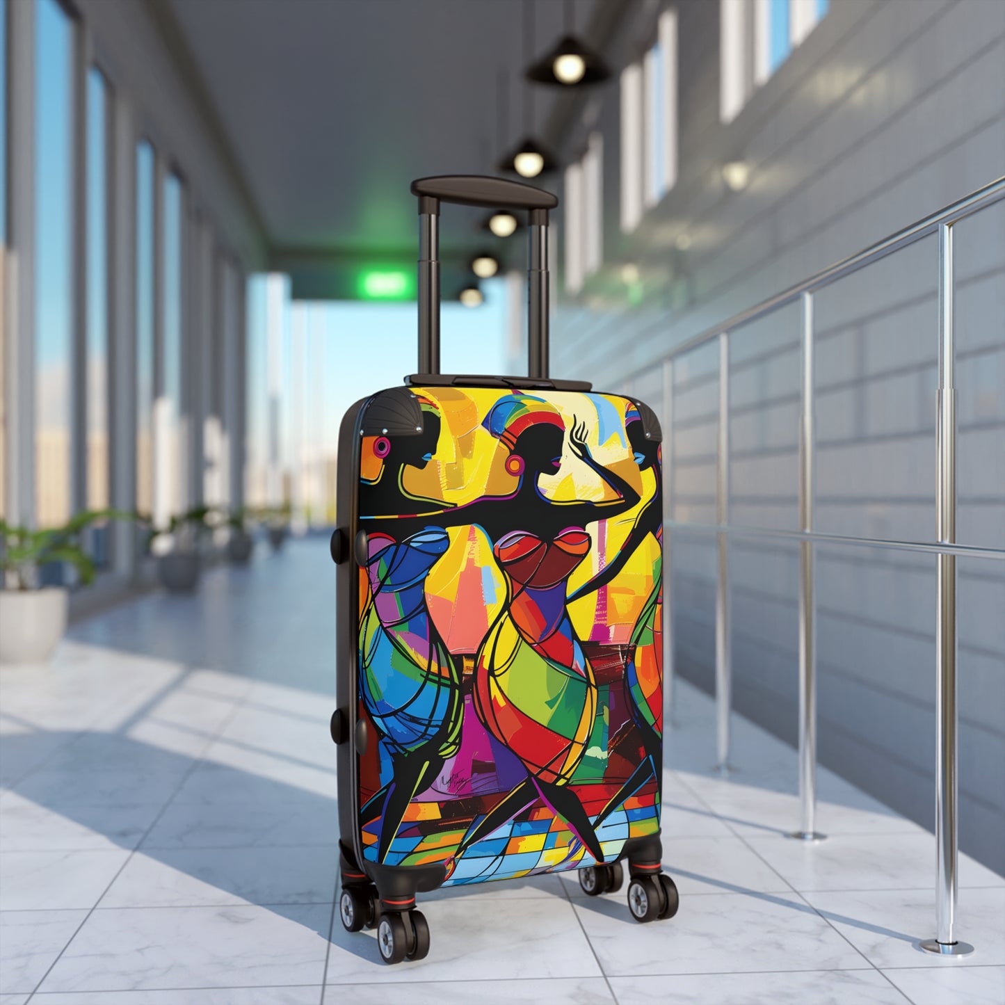 Club Trio Black Woman Art Hardshell Hardside Lockable Spinner Suitcase Luggage