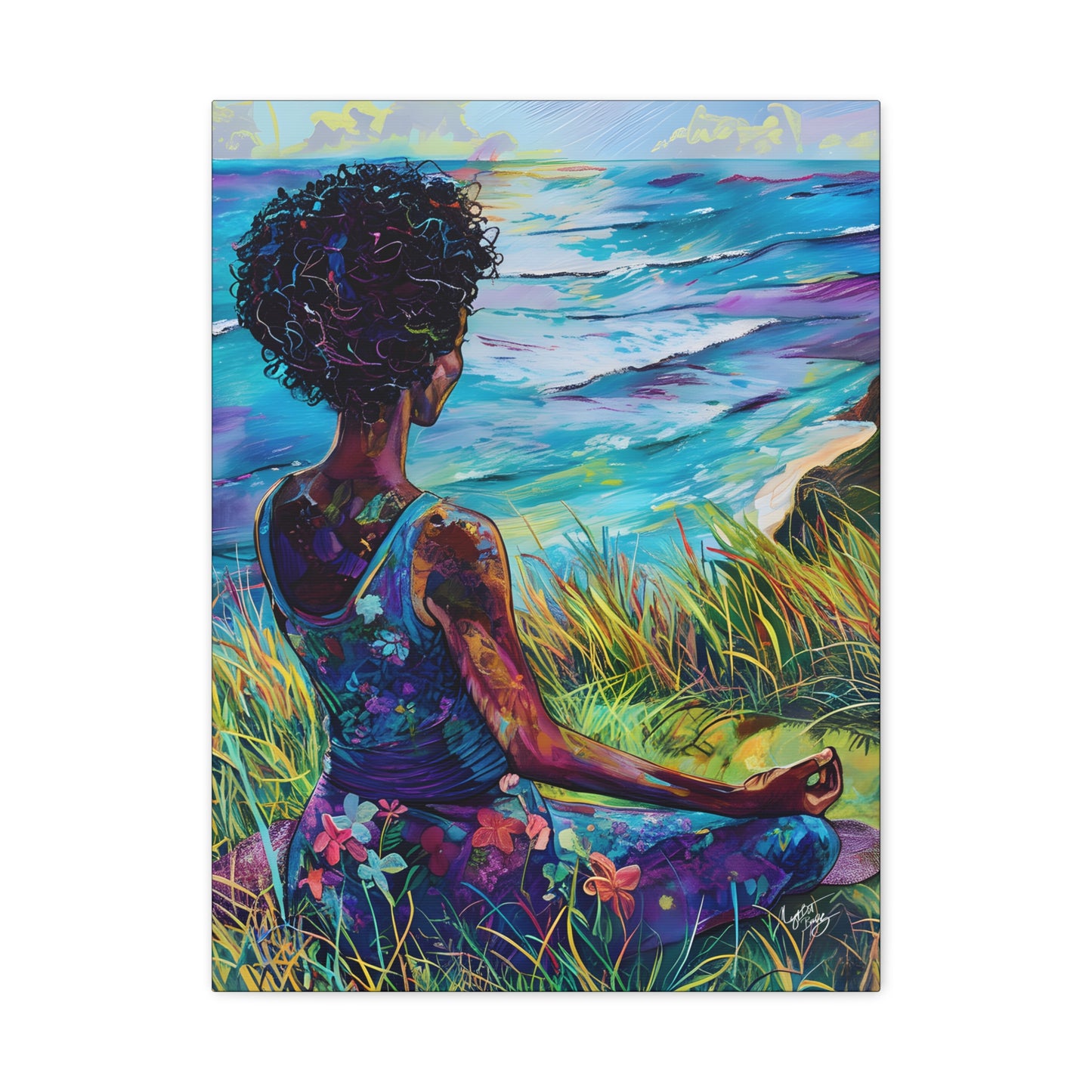 There's Peace By The Sea Afrocentric Black Woman Art Canvas Wall Print