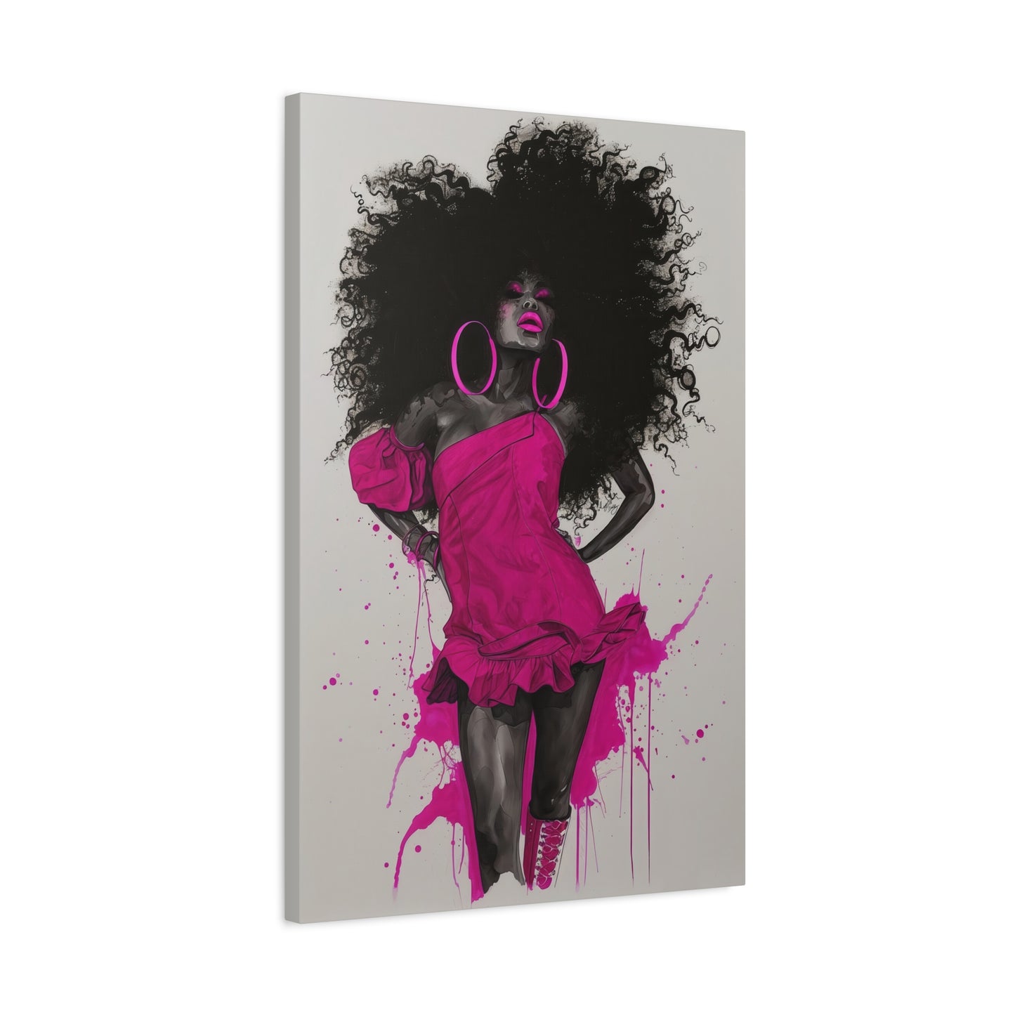 Model Perfect In Pink — Afrocentric Inspirational Black Woman Canvas Wall Art