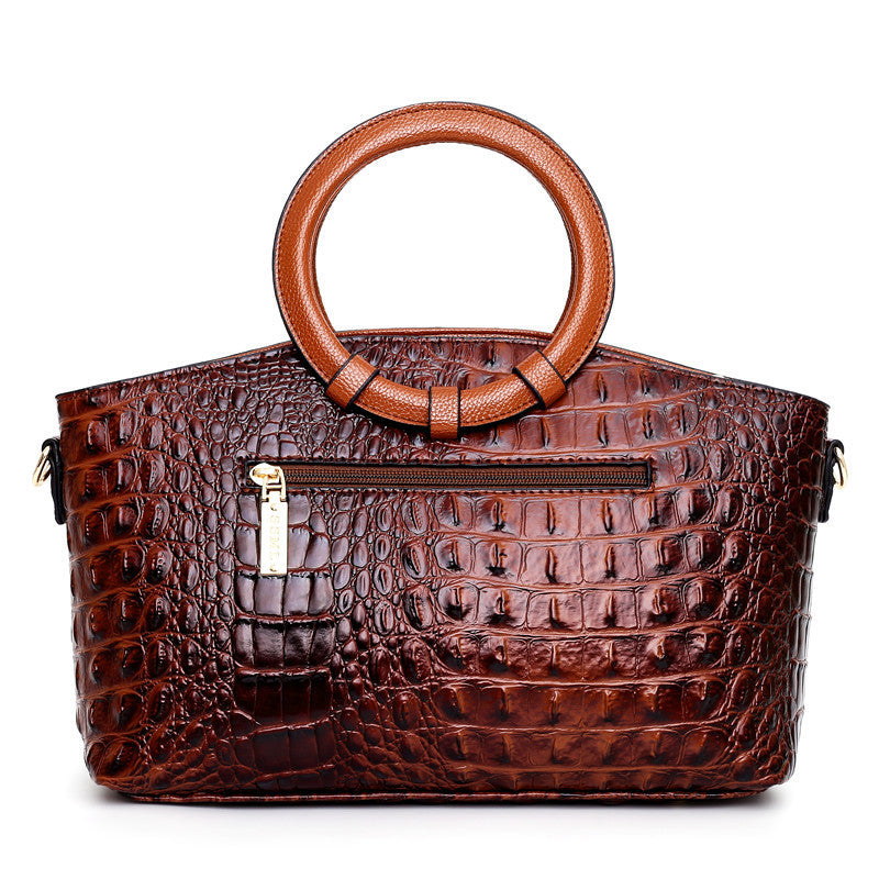 Vegan Leather Reptile Embossed Handbag with Crossbody Strap