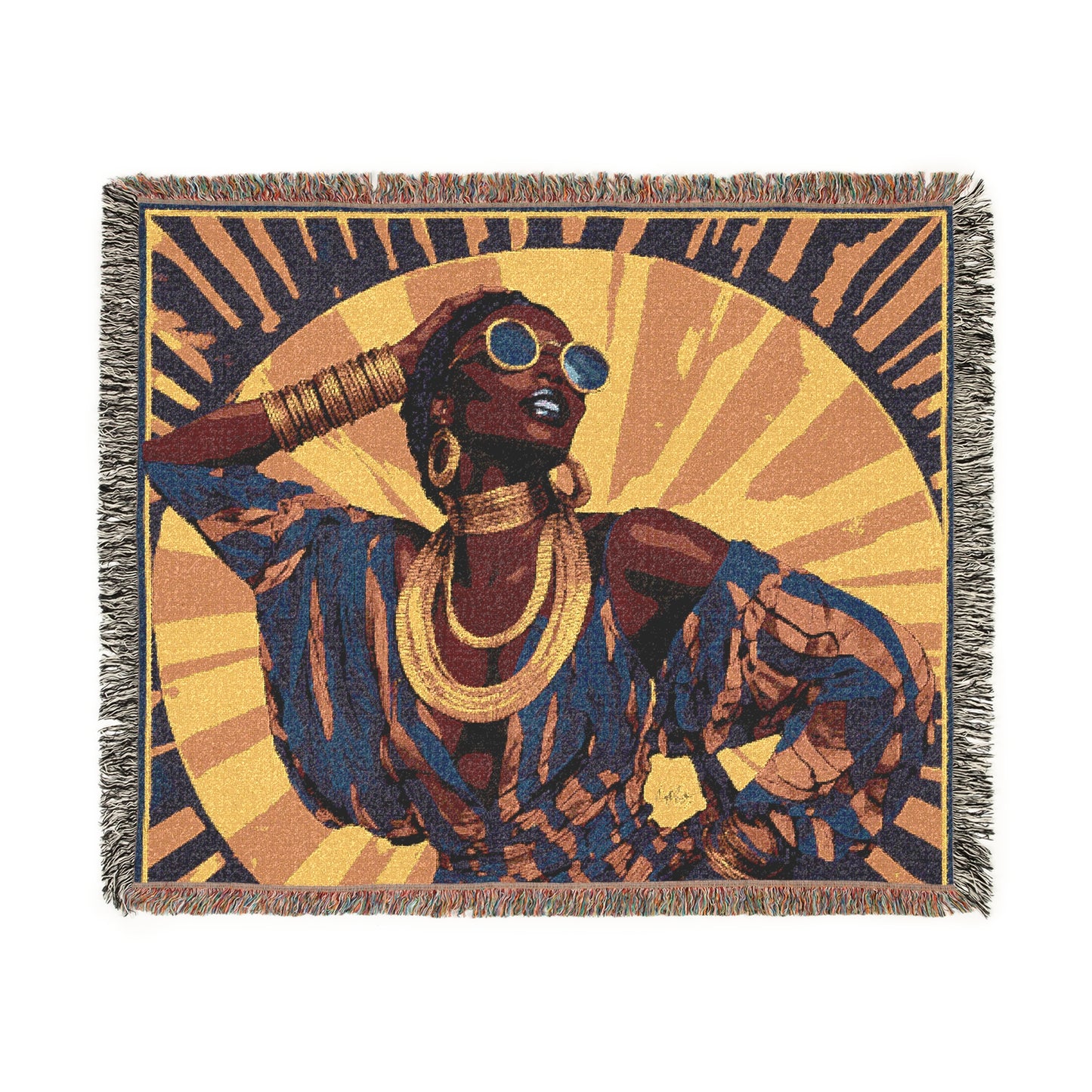 Vacation Vibin' Black Woman Afrocentric Art Woven Throw Blanket