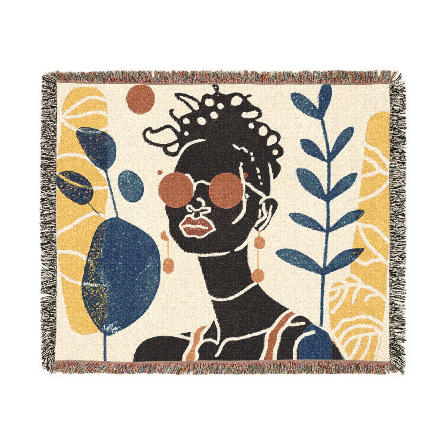 Abstract Chillin' Afrocentric Black Woman Abstract Art Woven Throw Blanket