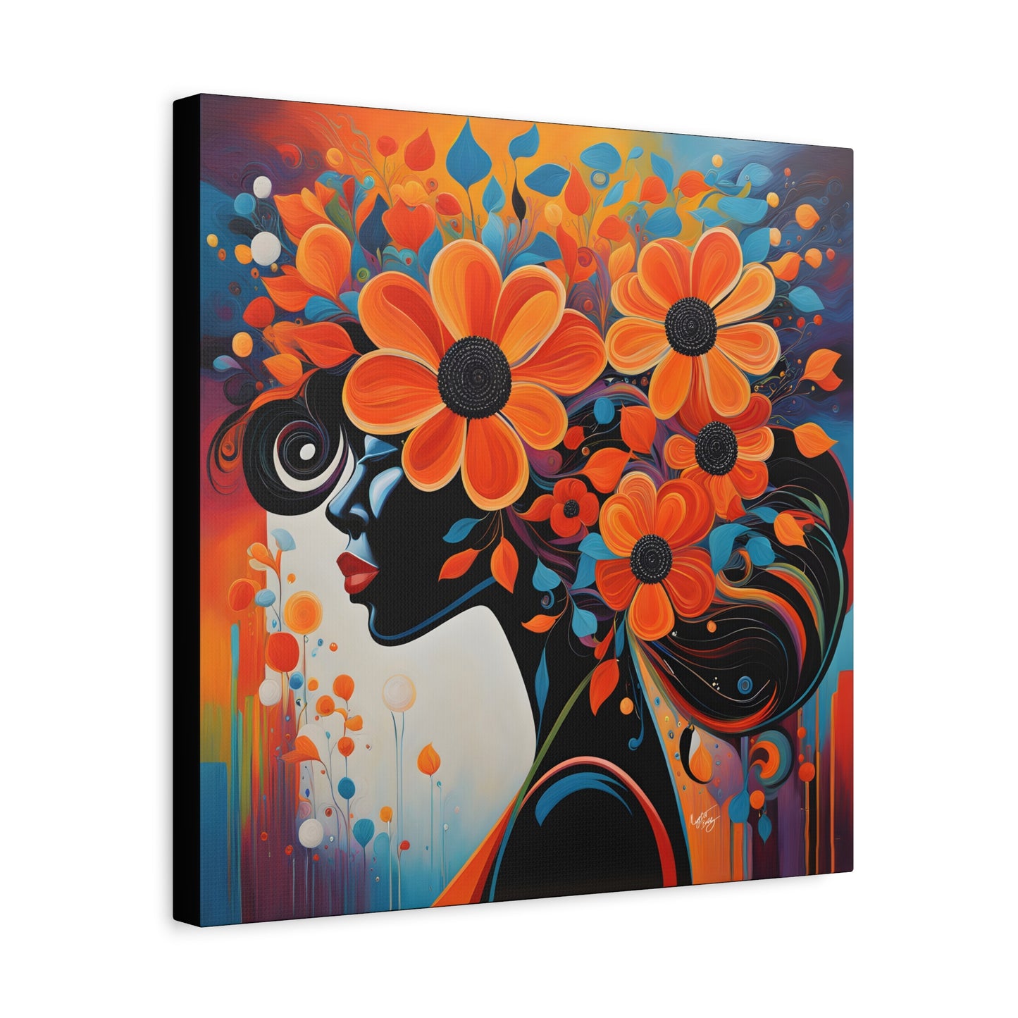 Flowery Thoughts Black Woman Art Canvas Wall Print