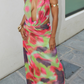 Vibrant Bloom Cowl Neck Maxi Dress