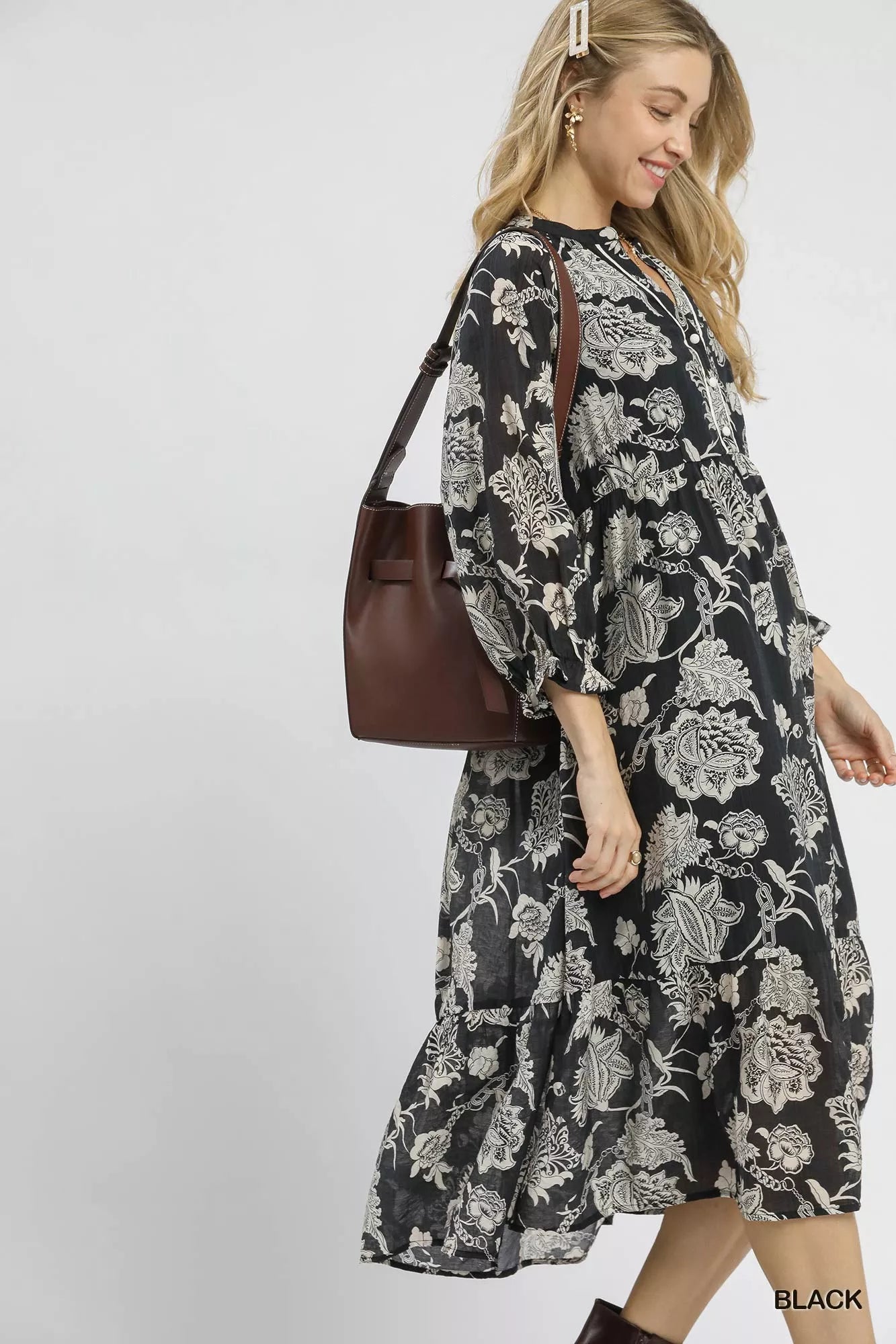 Umgee Floral Print Boho Midi Dress - Xtreme Shopper