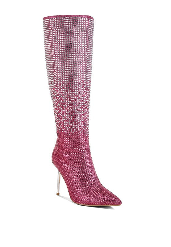 Orymple Shiny Rhinestone Studded Calf Boots - Xtreme Shopper