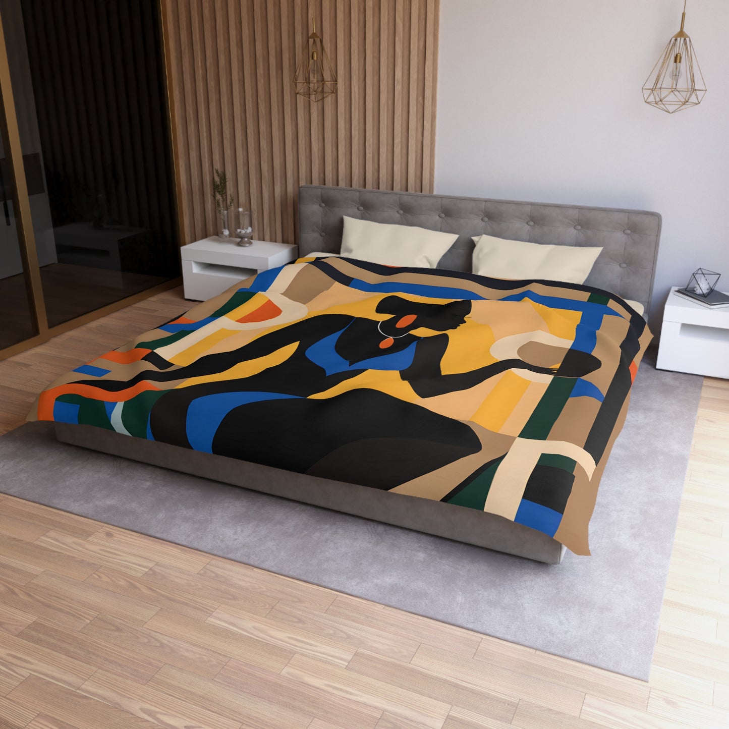 Rising Sun Black Woman Abstract Art Microfiber Duvet Cover