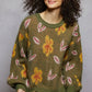 POL Floral Pattern Round Neck Balloon Sleeve Wool Blend Sweater - Xtreme Shopper