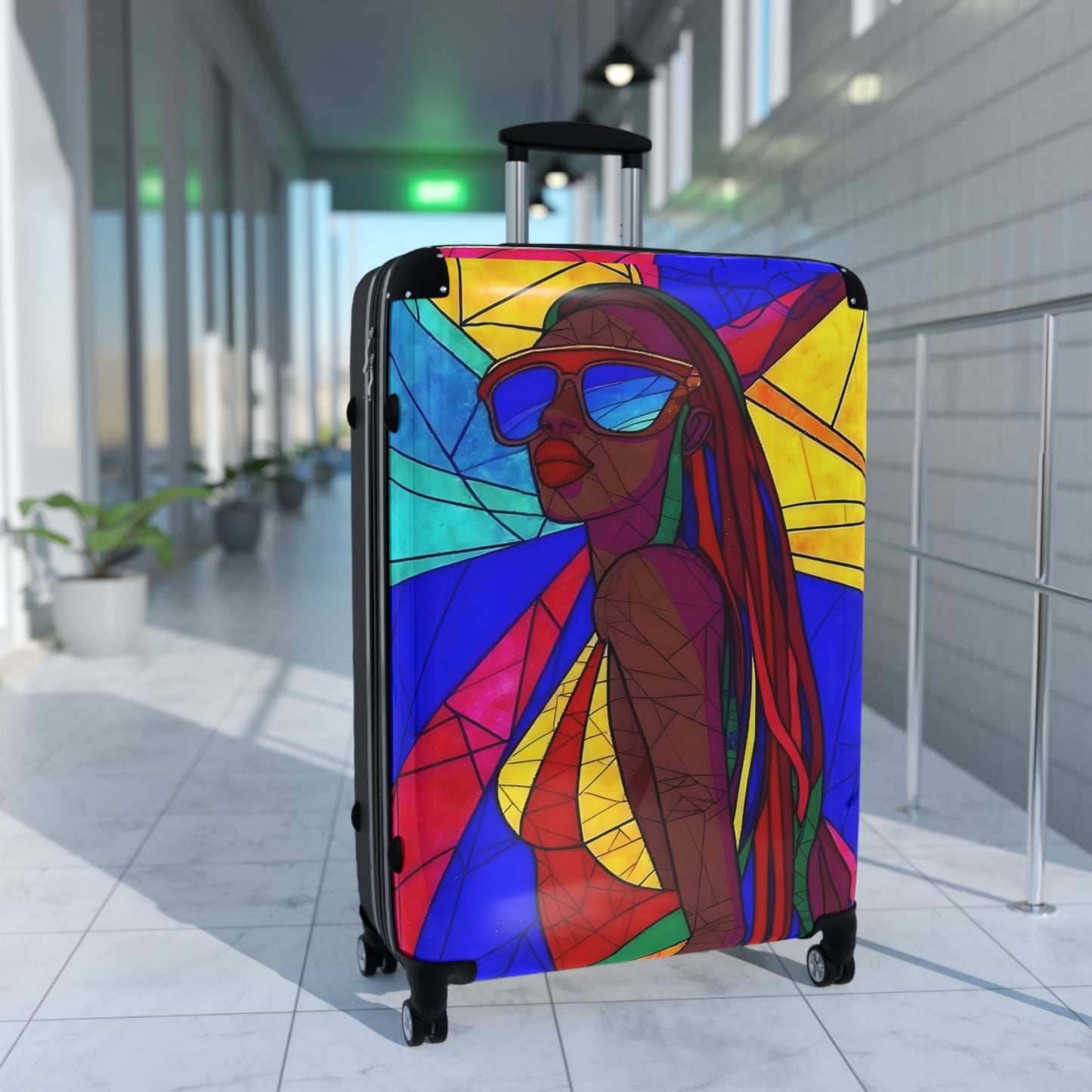 Afro Fractal Vacay Black Art Hardshell Hardside Lockable Spinner Suitcase Luggage