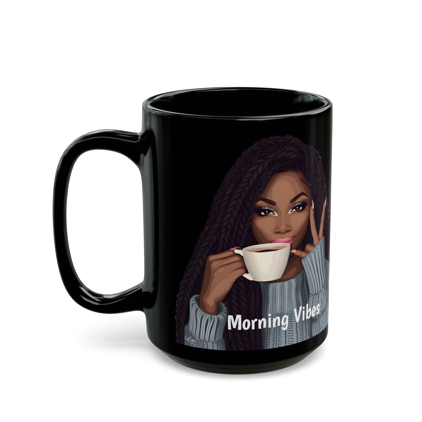 Morning Vibes Afrocentric Black Woman Art Coffee Mug