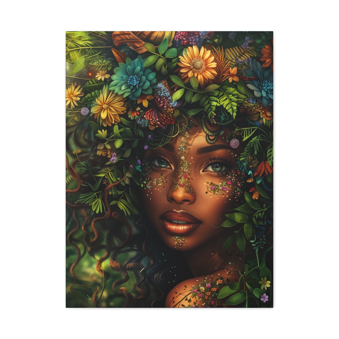 Mother Nature In Full Bloom Afrocentric Black Woman Fantasy Art Canvas Wall Print - Xtreme Shopper