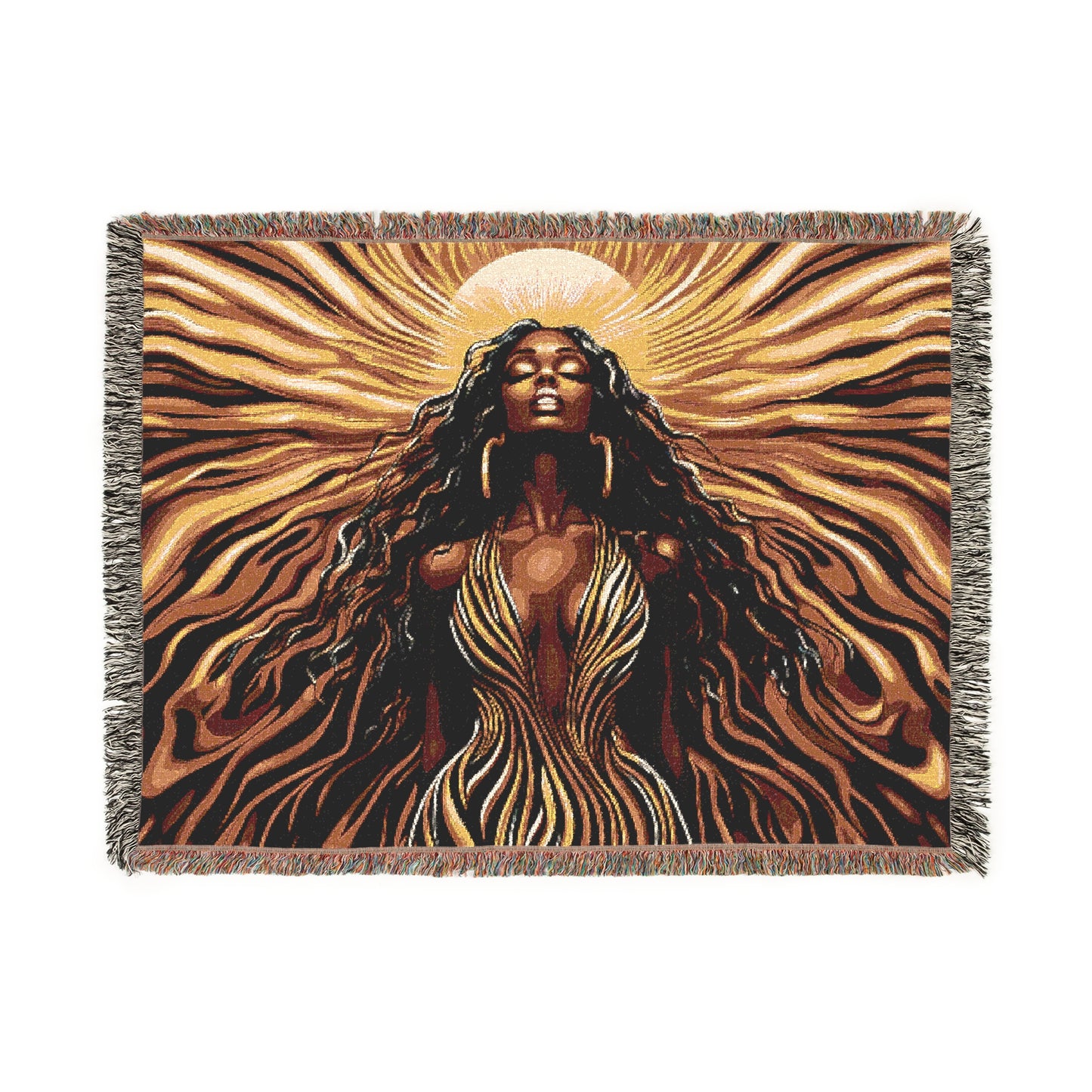 Sun Kissed Black Woman Art Woven Throw Blanket