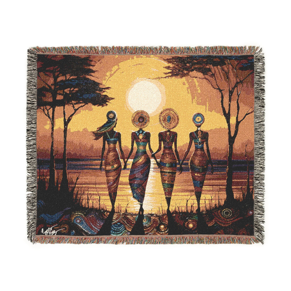 All Together Now Black Woman Art Woven Throw Blanket