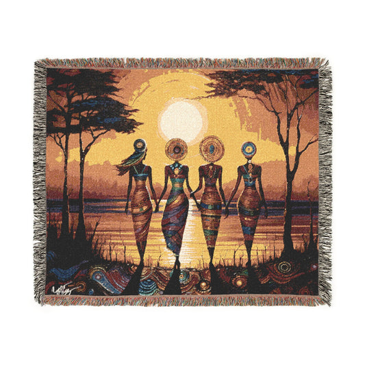 All Together Now Black Woman Art Woven Throw Blanket
