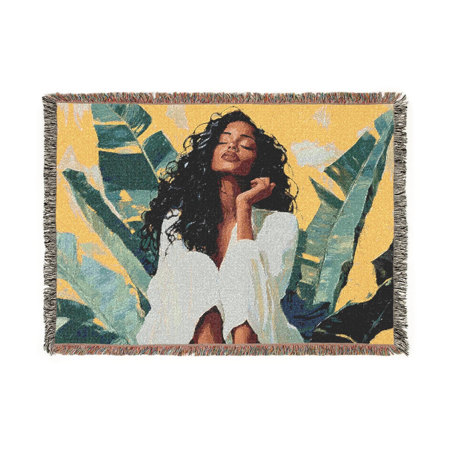 So Blessed and Relaxed Black Woman Afrocentric Art Woven Throw Blanket