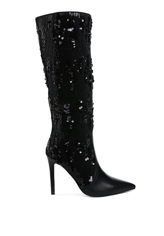 Sitarah Sequin Embellished Stiletto Long Boots - Xtreme Shopper