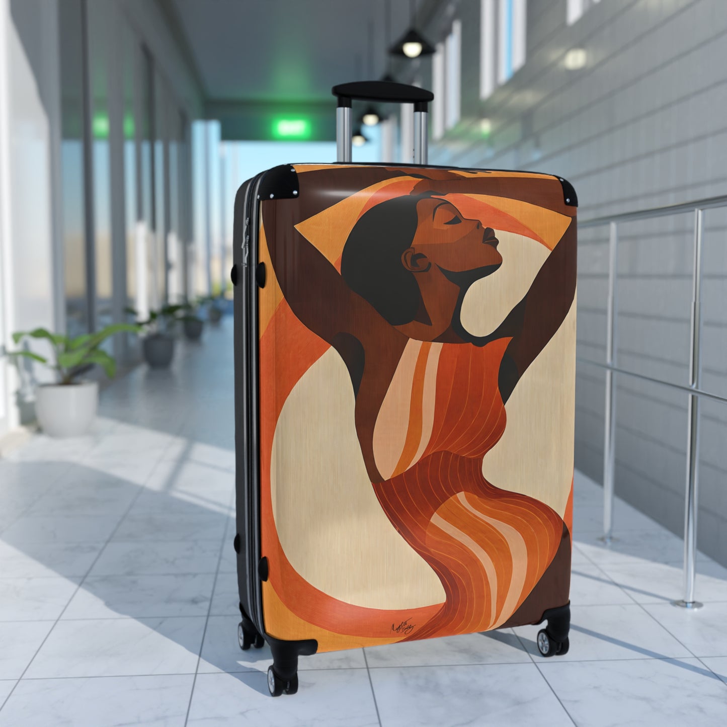 Retro Feelings Black Woman Art Hardshell Hardside Lockable Spinner Suitcase Luggage