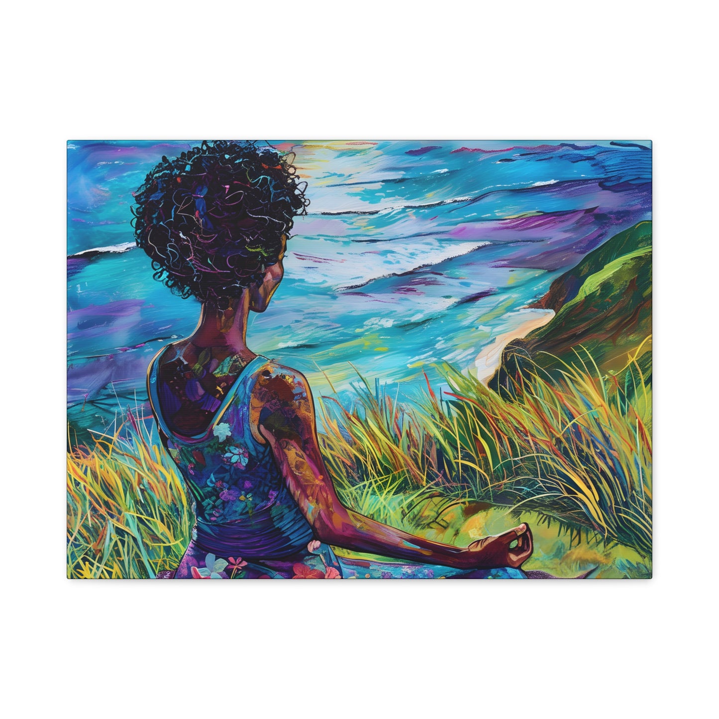 There's Peace By The Sea Afrocentric Black Woman Art Canvas Wall Print
