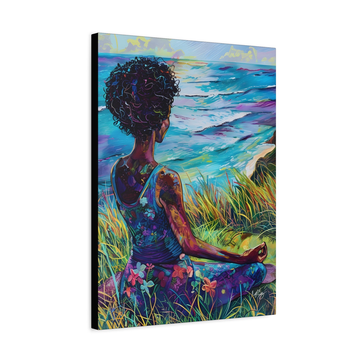 There's Peace By The Sea Afrocentric Black Woman Art Canvas Wall Print