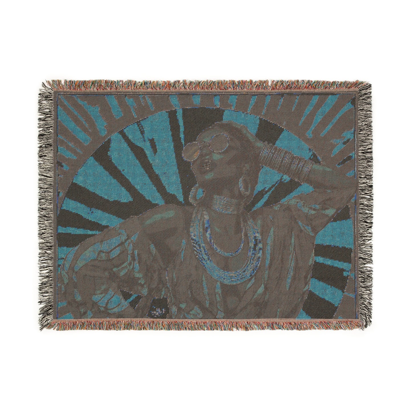 Vacation Vibin' Black Woman Afrocentric Art Woven Throw Blanket