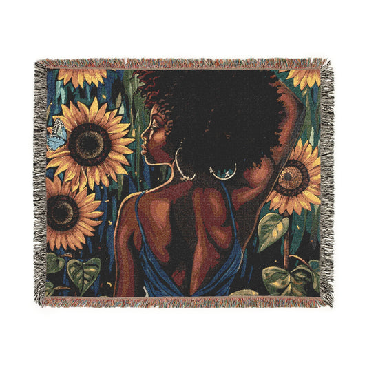 In The Garden Abstract Black Woman Afrocentric Art Woven Throw Blanket - Xtreme Shopper