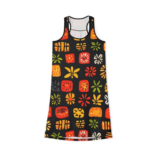 Vibrant Abstract Print Comfort Stretch Racerback Dress