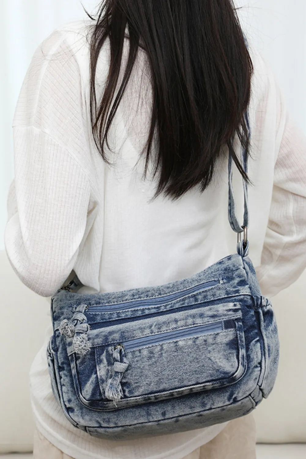 Trendy Adjustable Strap Denim Crossbody Bag