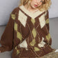 POL V-Neck Argyle Pattern Mohair Sweater with Contrast Exposed Stitch Detail - Xtreme Shopper