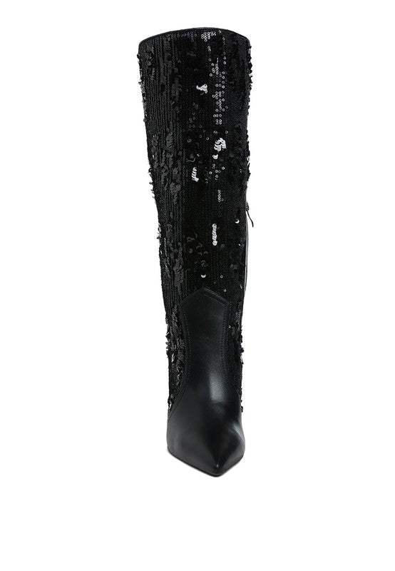 Sitarah Sequin Embellished Stiletto Long Boots - Xtreme Shopper
