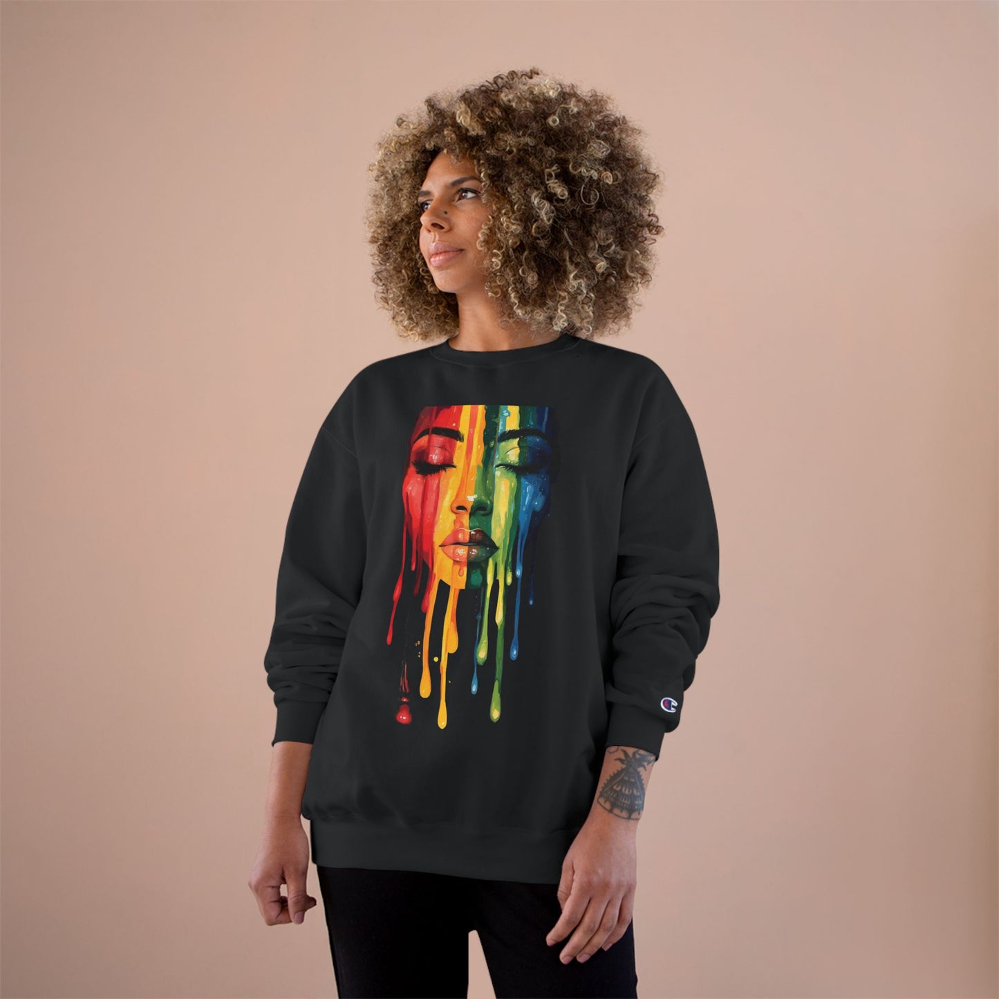 Face The Day Black Woman Graphic Art Champion Sweatshirt