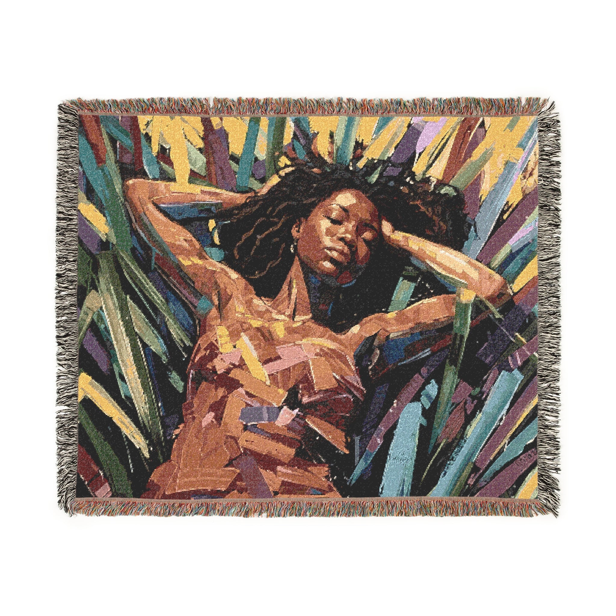 Be At Peace Abstract Black Woman Afrocentric Art Woven Throw Blanket
