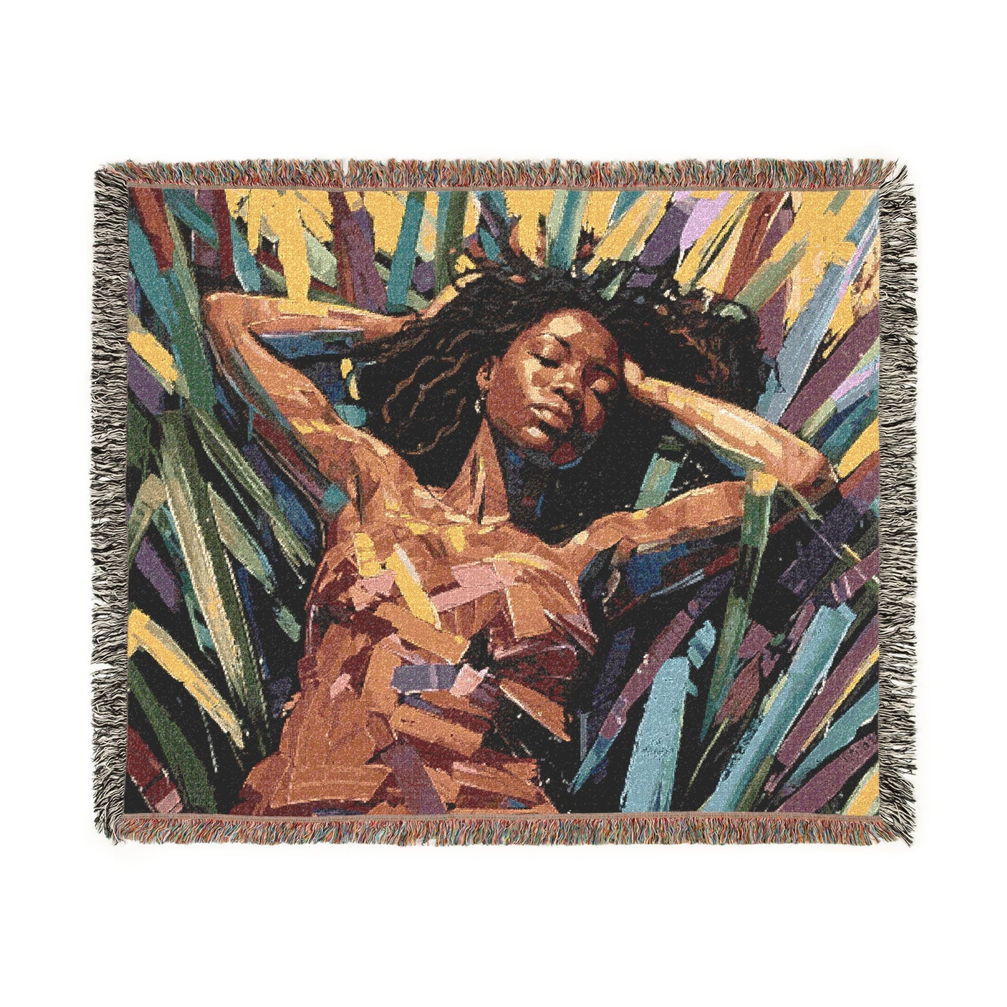 Be At Peace Abstract Black Woman Afrocentric Art Woven Throw Blanket - Xtreme Shopper