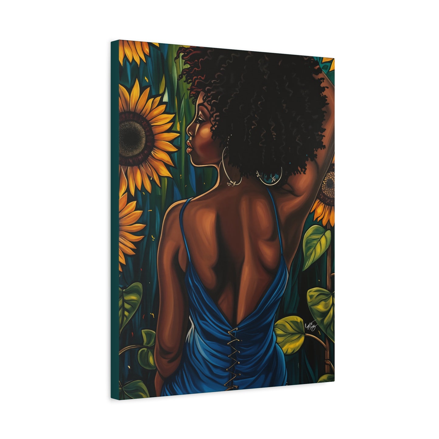 In The Garden Afrocentric Black Woman Art Canvas Wall Print