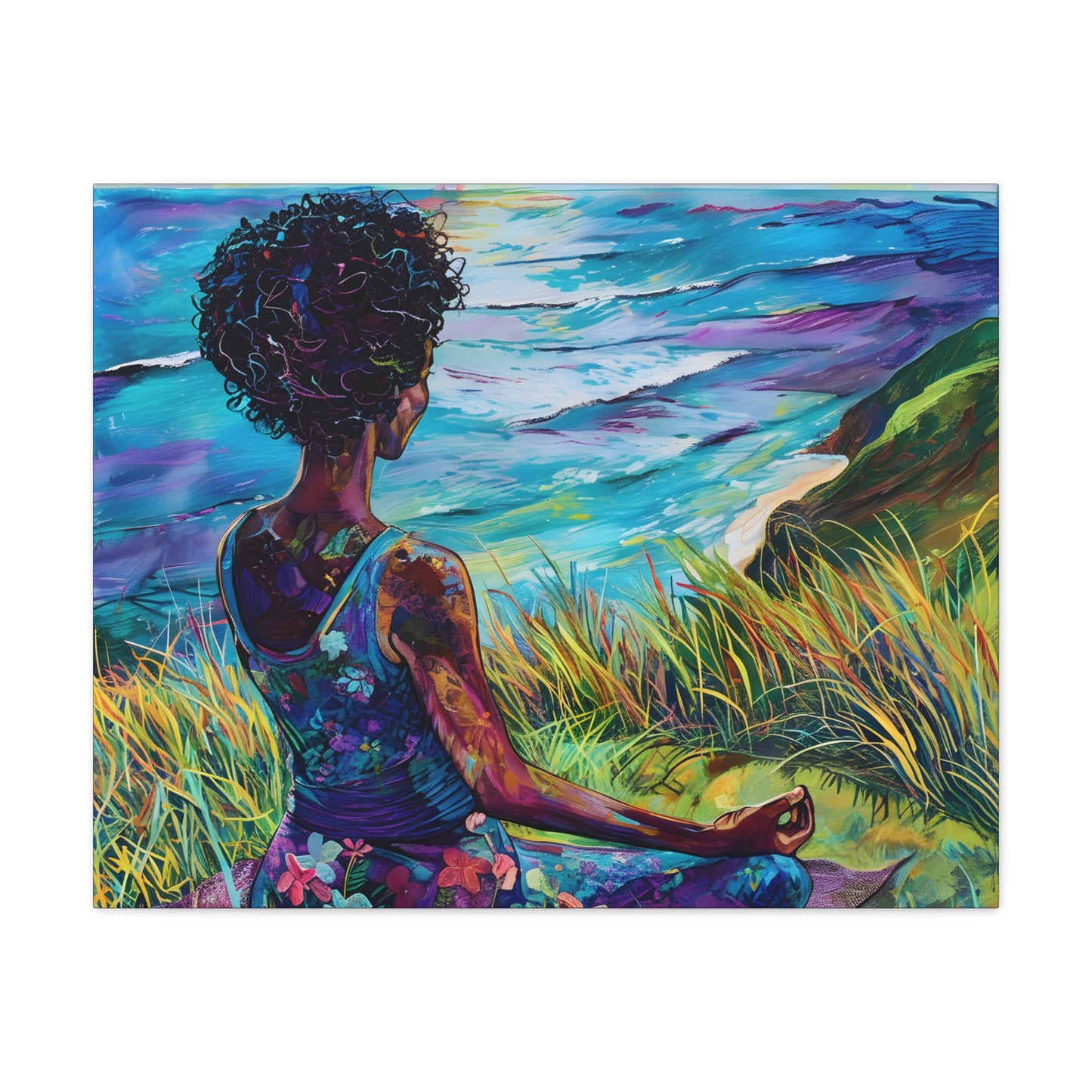 There's Peace By The Sea Afrocentric Black Woman Art Canvas Wall Print