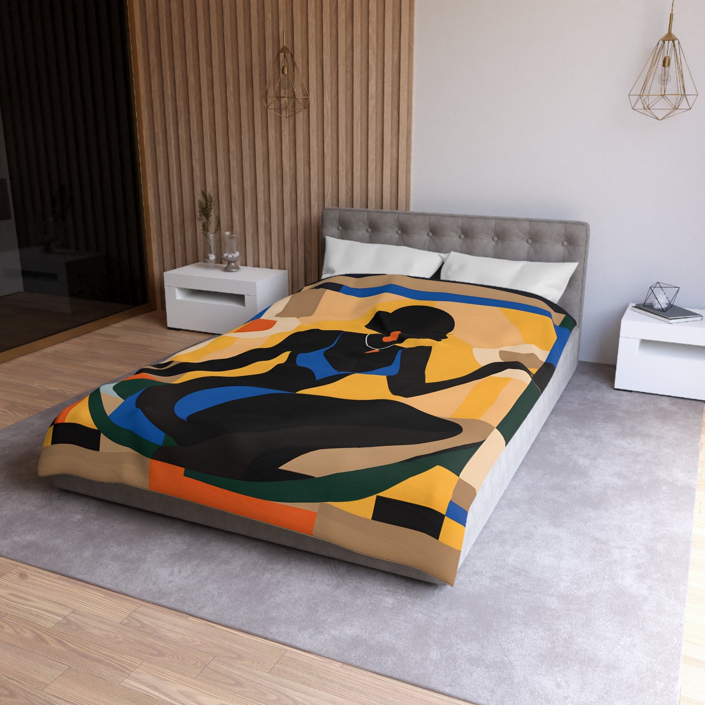 Rising Sun Black Woman Abstract Art Microfiber Duvet Cover