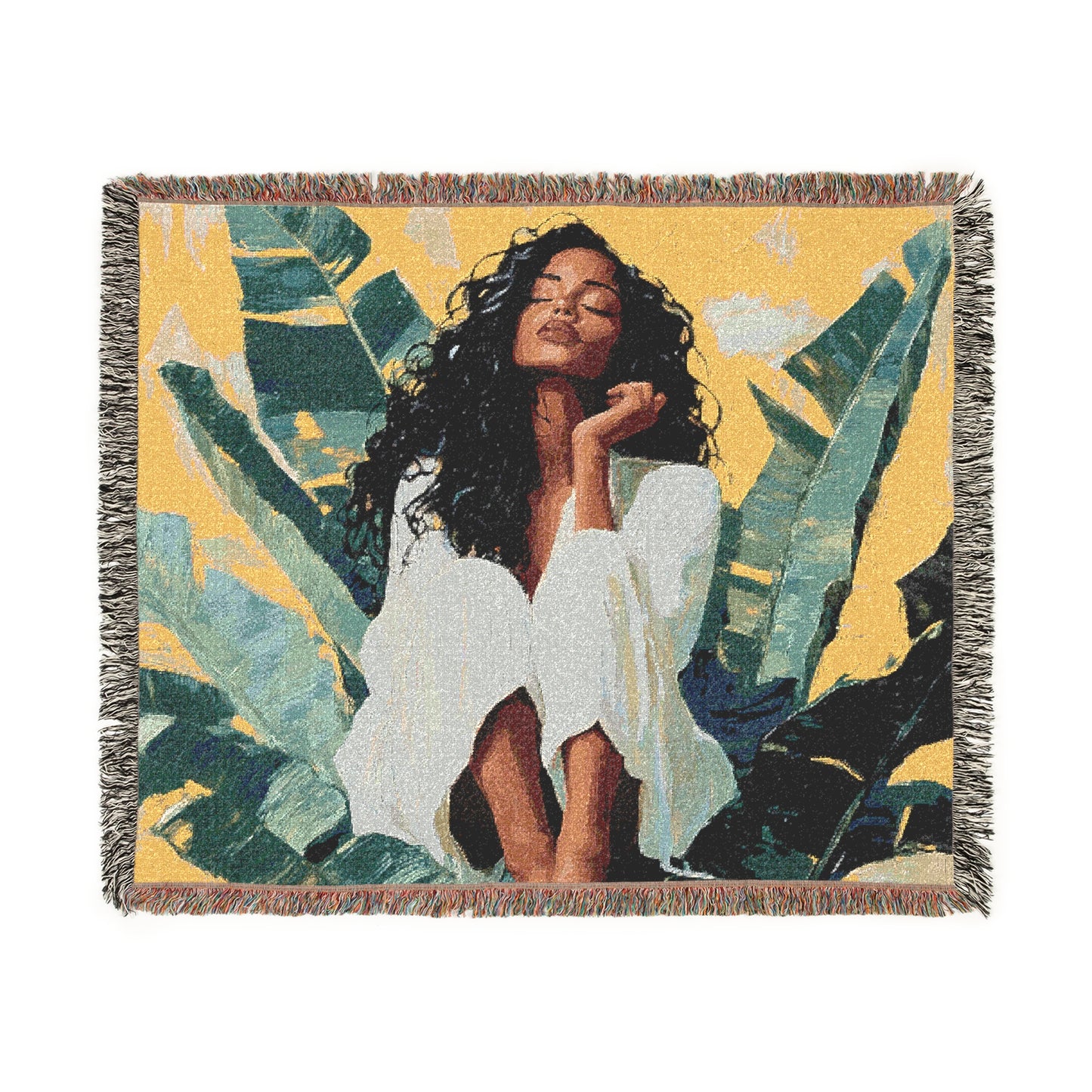 So Blessed and Relaxed Black Woman Afrocentric Art Woven Throw Blanket