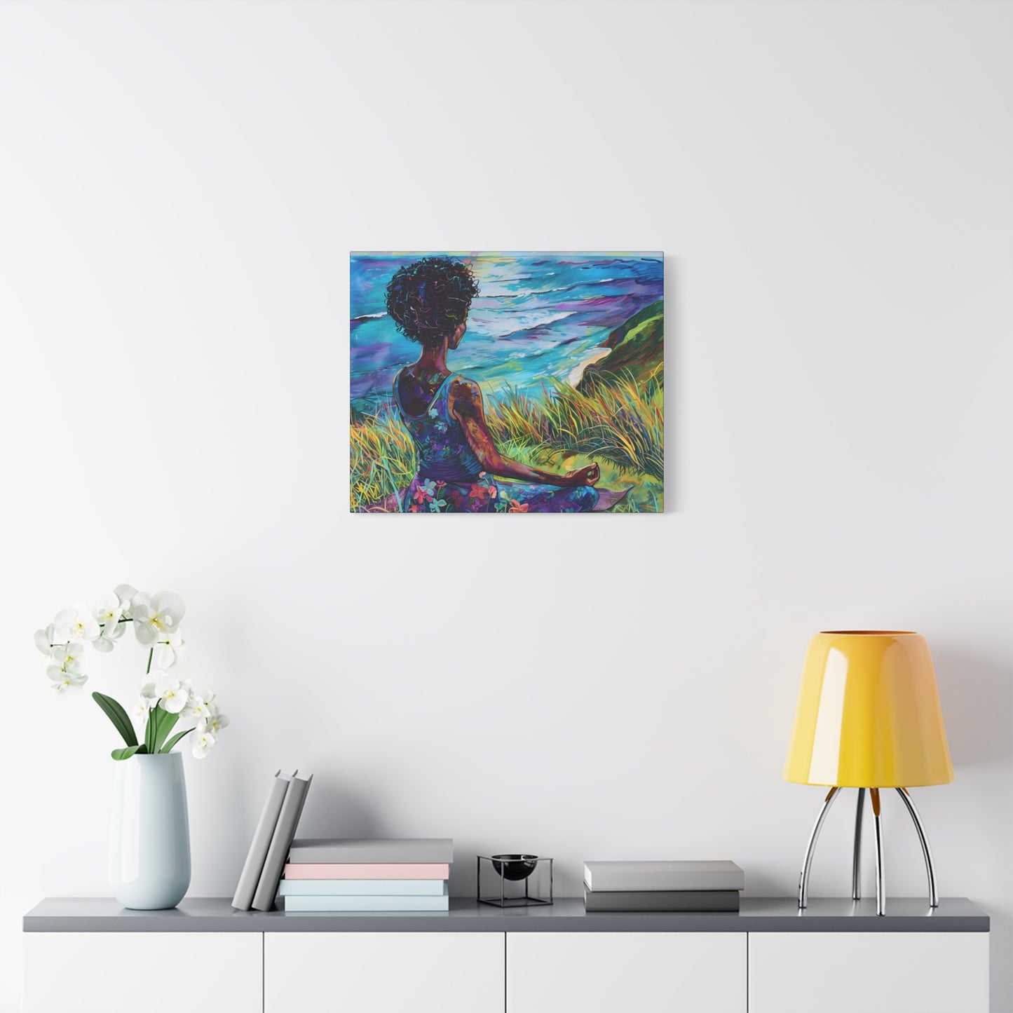 There's Peace By The Sea Afrocentric Black Woman Art Canvas Wall Print