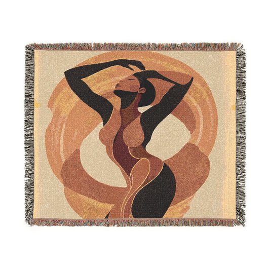 In Sync With The Rhythm Abstract Black Woman Afrocentric Art Woven Throw Blanket - Xtreme Shopper
